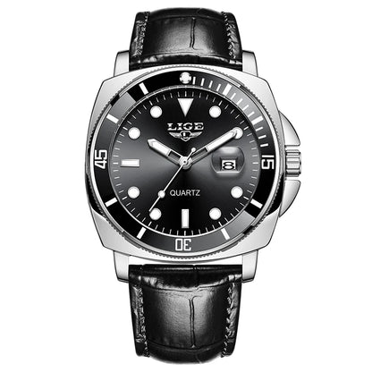 LIGE Men’s Business Military Sports Quartz Watch – Luxury Leather Waterproof Timepiece