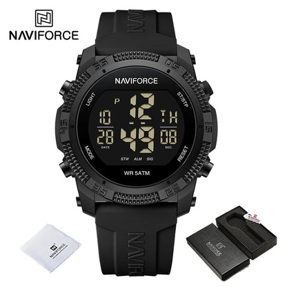 NAVIFORCE Men's Fashion LCD Digital Wristwatch 50m Waterproof Sports Silicone Strap Watches for Man Casual Electronic Male Clock