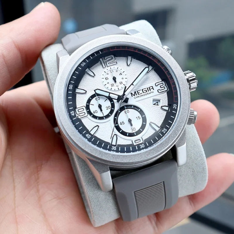 MEGIR 2026 Sport Analog mens watches Fashion Military Silicone Chronograph Quartz Wristwatch reloj de hombre Luminous Hands