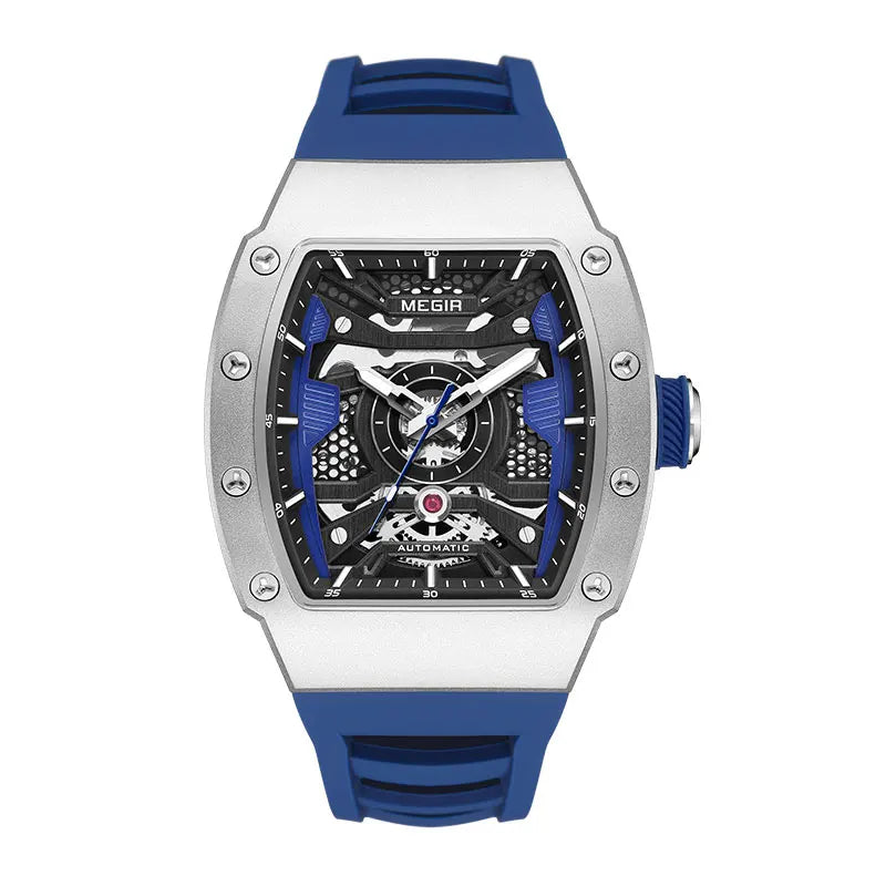 MEGIR Men's Automatic Mechanical Watch with Stainless Steel Case Sillicone Strap Fashion Waterproof Luminous Wristwatch 8604