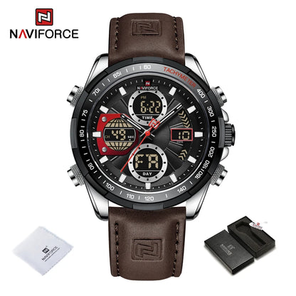 2025 NAVIFORCE Sport Watches for Men Strong Luminous Dual Display Waterproof Quartz Genuine Leather Wristwatch Relogio Masculino