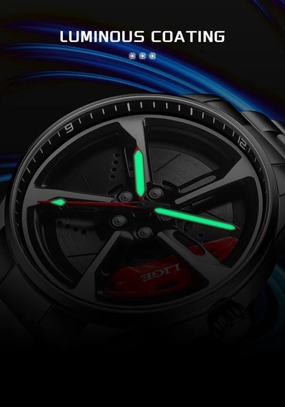 LIGE New Sports 3d Xiaomi Car Wheel Watch Fashionable Rotating Dial Stainless Steel Strap Waterproof Quartz Watches reloj hombre