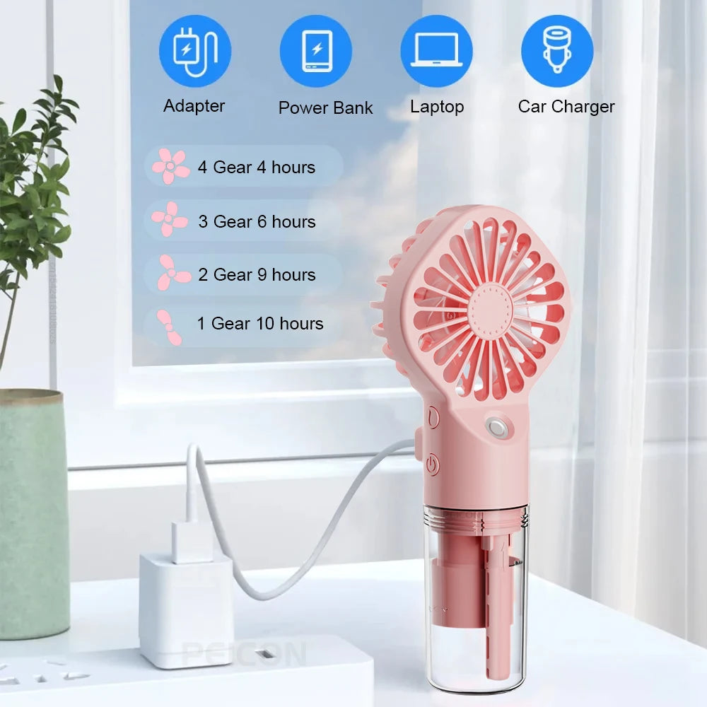 Mini Portable USB Handheld Fan with Humidifier – Rechargeable Mist & Water Spray Cooling Fan