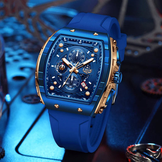 LIGE Luxury Square Chronograph — a bold statement timepiece designed for men who appreciate modern luxury in a unique square profile.