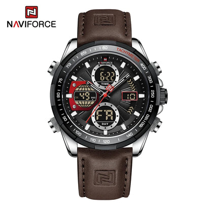 2025 NAVIFORCE Sport Watches for Men Strong Luminous Dual Display Waterproof Quartz Genuine Leather Wristwatch Relogio Masculino
