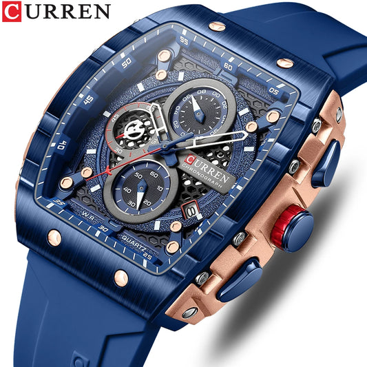 CURREN Square Business Sport Watch – Large Dial Quartz Wristwatch with Silicone Band & Luminous Hands