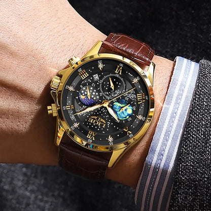 LIGE 2024 Men’s Luxury Genuine Leather Sports Military Quartz Watch with Date