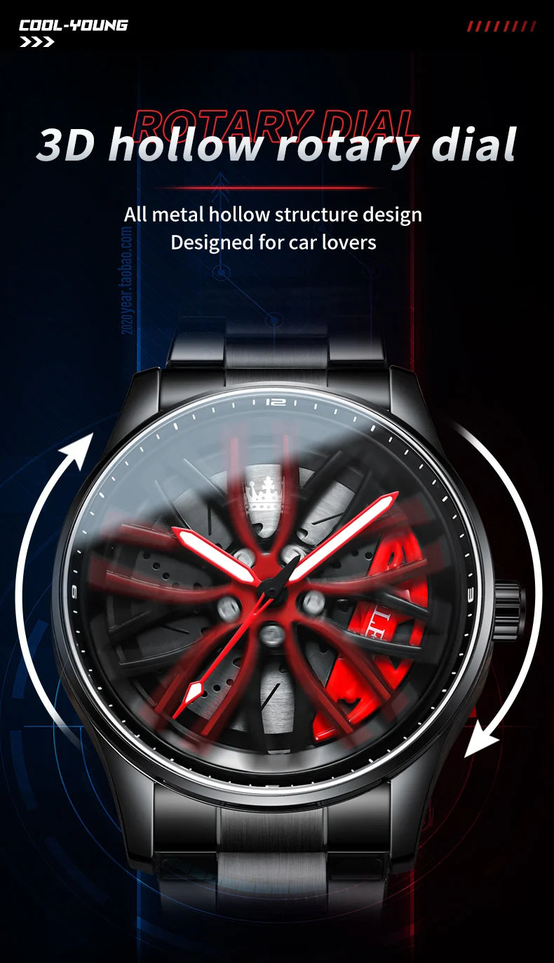 OLEVS 9937 Men's Luxury Watch Waterproof Rotary Sport Car Rim Man Watch High Quality Fashion Best Selling Quartz Men's Watches