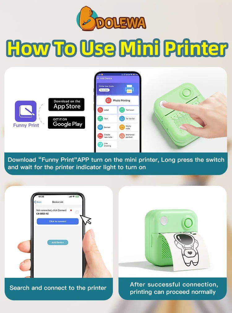 Dolewa D3 Mini Thermal Printer – Labels & Photo Printing