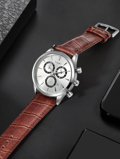 TOMI 4PCS Set Luxury Business Men's Quartz Watch Casual Fashion Versatile Watch Men's Cufflinks Tie Clip Watch Festival Gift