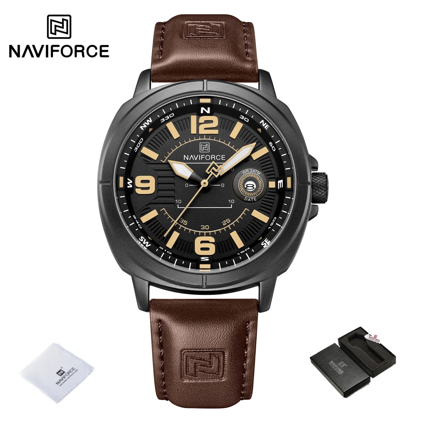 NAVIFORCE Brand Men Quartz Watch High Quality PU Band Calendar Male Wristwatch Auto Date Display Waterproof Clocks Reloj Hombre