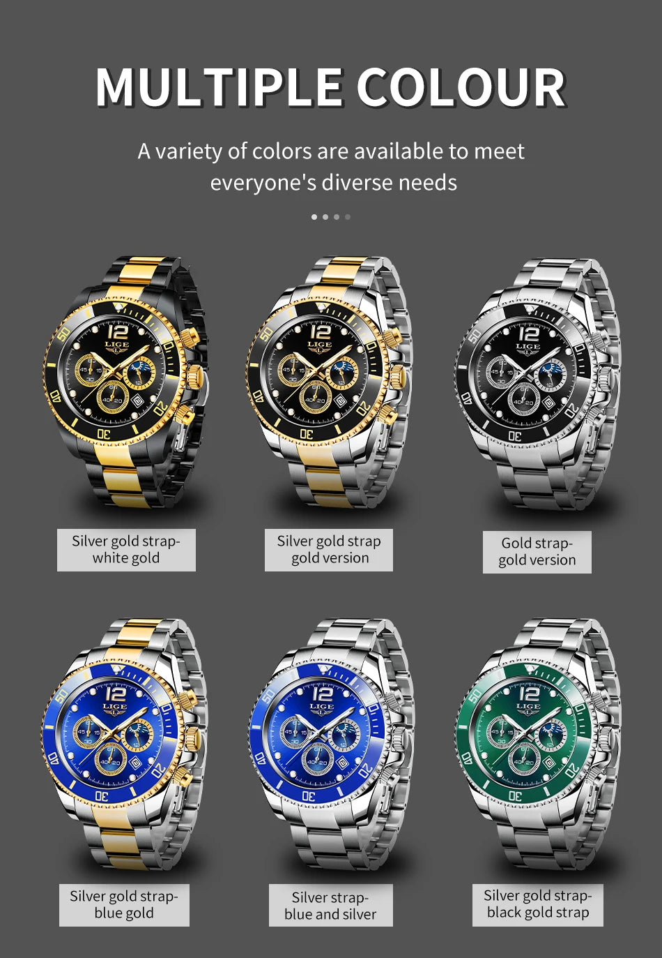 LIGE Men’s Luxury Military Quartz Watch – Full Steel Waterproof Chronograph