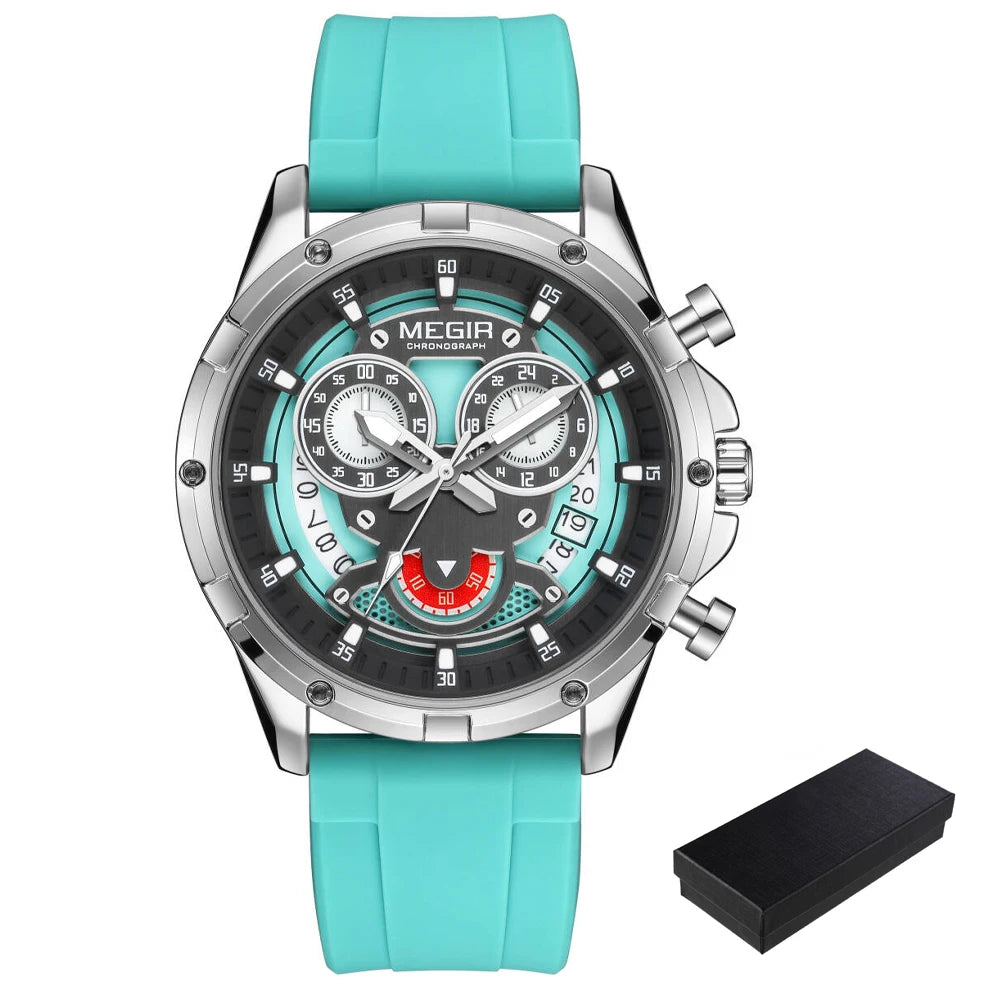 MEGIR Chronograph Men's Watches Top Brand Luxury Original Waterproof Silicone Date Watch for Men Fashion Sport Quartz Wristwatch