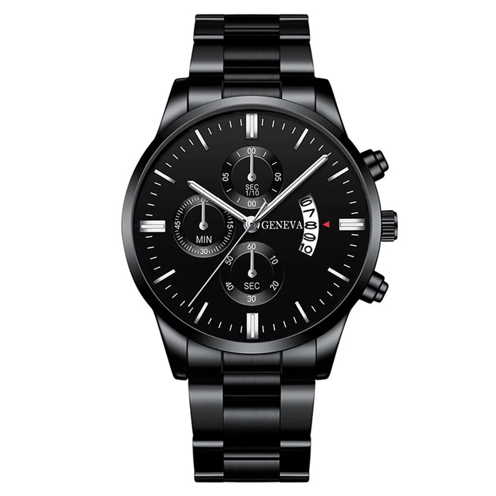 Luxorive Classic Trio – Men's Stainless Steel Calendar Quartz Watch Set (3‑Piece, No Box)