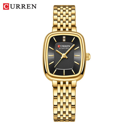 CURREN 9093 Women's Fashion Quartz Watch – Elegant Square Gold Dial with Stainless Steel Strap, Waterproof