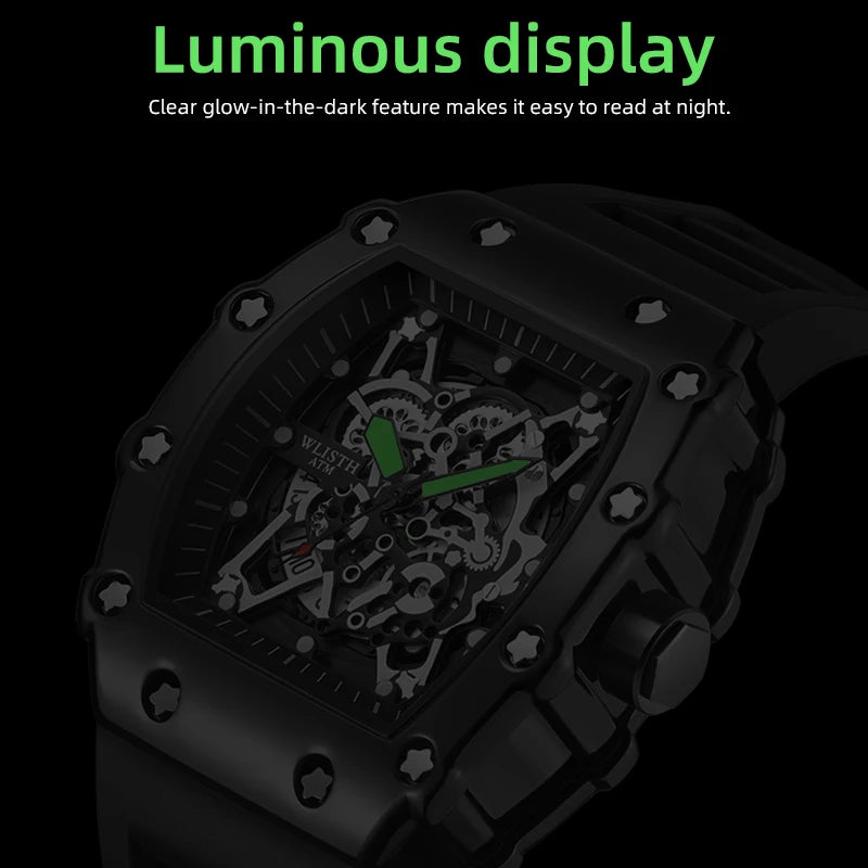 Men's Watch Fashion Automatic Movement Barrel Luminous Waterproof Clock Sports Male's Silicone Strap Quartz Wristwatch New