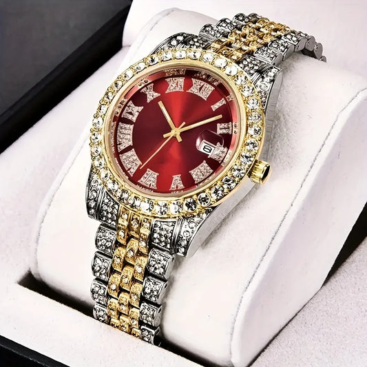 Luxorive IceFlex Retro – Bling Rhinestone Quartz Watch for Men