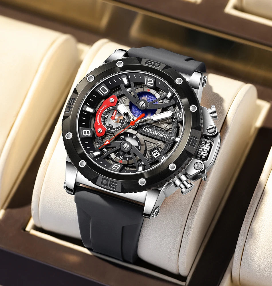 LIGE Sports Chronograph is a premium-quality men’s wristwatch featuring a rugged design with real chronograph sub-dials, made for active and style-conscious individuals.