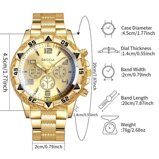 Luxorive Executive Trio – Men's Stainless Steel Arabic Dial Business Watch Set (3‑Piece, No Box)