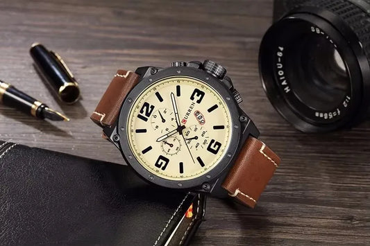 CURREN 8230 Men's Quartz Chronograph Watch – Fashion Outdoor Wristwatch with Brown & Black Leather Strap