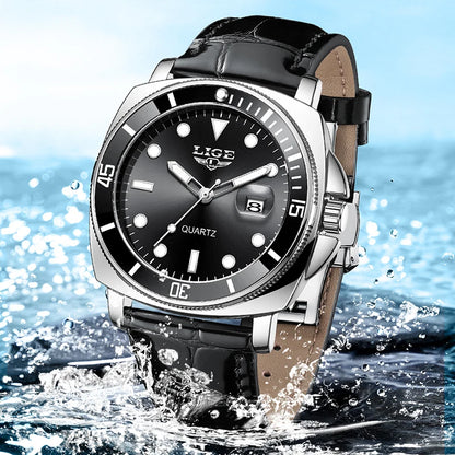 LIGE Men’s Business Military Sports Quartz Watch – Luxury Leather Waterproof Timepiece