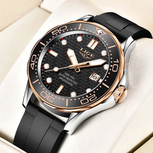 2025 LIGE Men's Business Luxury Dive Watch – Waterproof Chronograph with Date | Stainless Steel Sport Wristwatch + Box