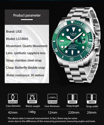 LIGE 30ATM Diver Watch – Luxury Waterproof Quartz Sports Watch for Men