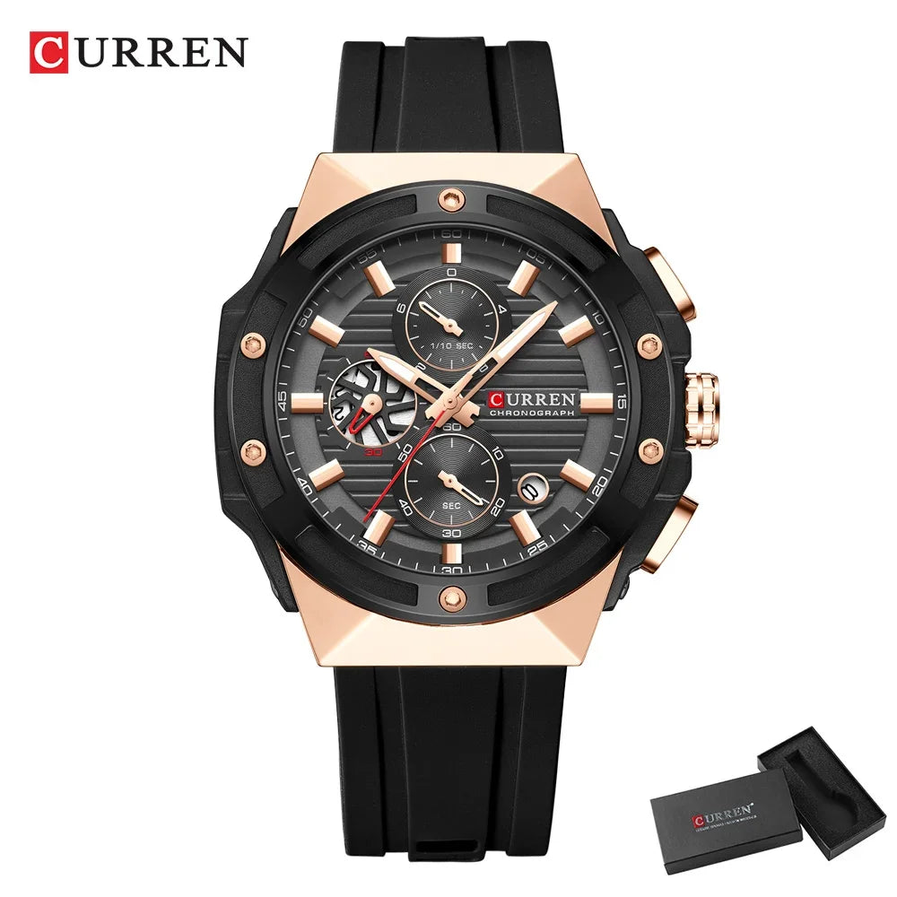 CURREN Multifunctional Sports Chronograph Quartz Watch – Silicone Strap with Luminous Hands