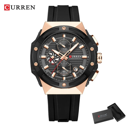 CURREN Multifunctional Sports Chronograph Quartz Watch – Silicone Strap with Luminous Hands