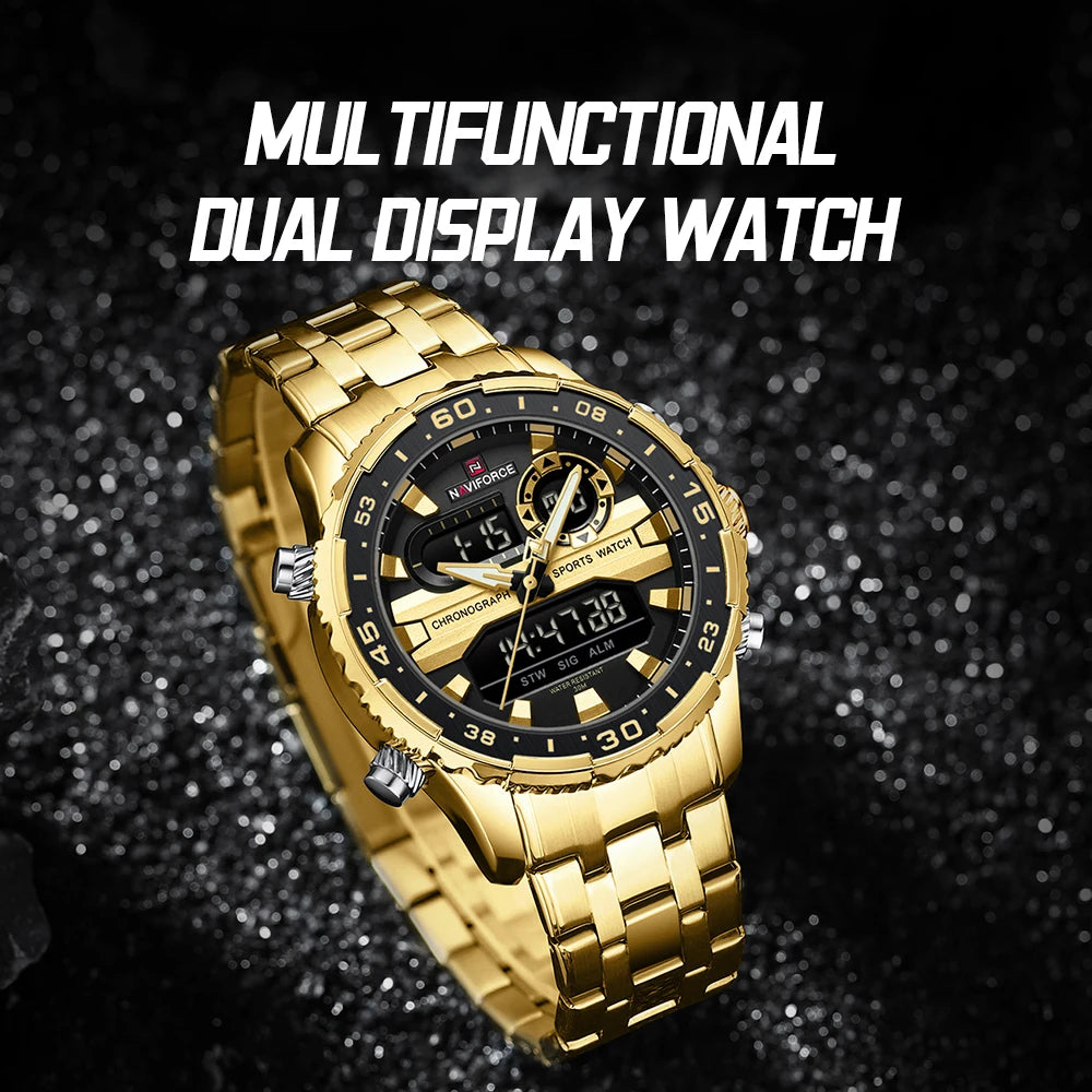 NAVIFORCE Fashion Brand Black Gold Men Watch Fashion Luxury Quartz Wrist Watches Sport Waterproof  Stainless Steel Strap NF9234