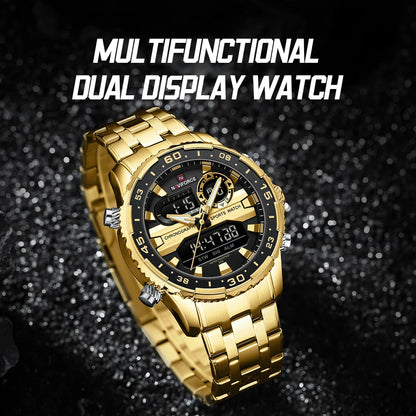 NAVIFORCE Fashion Brand Black Gold Men Watch Fashion Luxury Quartz Wrist Watches Sport Waterproof  Stainless Steel Strap NF9234