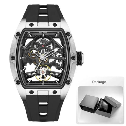 Luxorive MEGIR 2242 – Automatic Tonneau Dial Men’s Watch | Black Silicone Strap | Luminous Sport Design