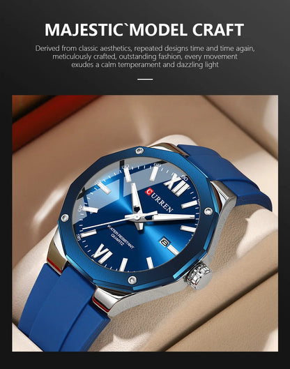 CURREN 8465 Men’s Fashion Quartz Watch – Waterproof Casual Timepiece with Calendar & Luminous Silicone Strap