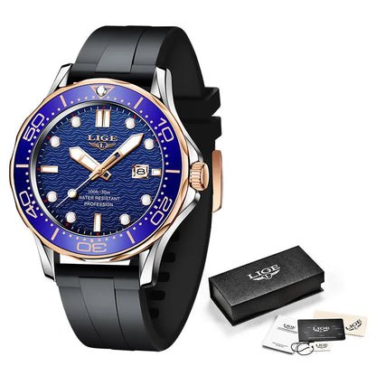 2025 LIGE Men's Business Luxury Dive Watch – Waterproof Chronograph with Date | Stainless Steel Sport Wristwatch + Box