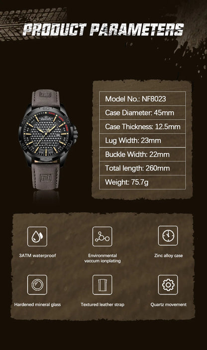 NAVIFORCE Men Casual Sport Military Quartz Calendar Wrist Watch for Man Business Leather Waterproof Male Clock Relogio Masculino
