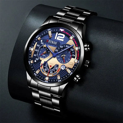 Luxorive LumaSteel Chrono – Men's Luxury Quartz Watch with Calendar & Luminous Display