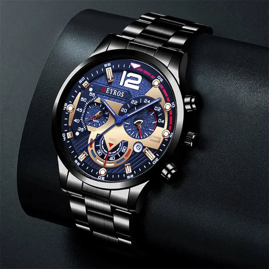 Luxorive LumaSteel Chrono – Men's Luxury Quartz Watch with Calendar & Luminous Display