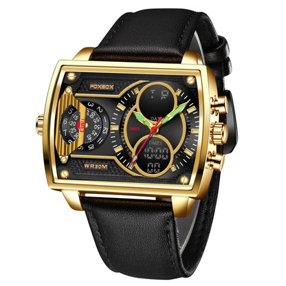 LIGE Luxury Men’s Square Watch – FOXBOX Fashion Casual Sports Waterproof Double Display