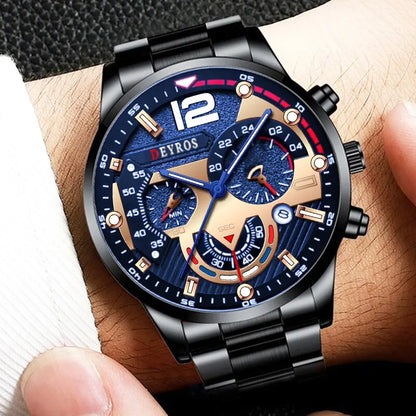 Luxorive LumaSteel Chrono – Men's Luxury Quartz Watch with Calendar & Luminous Display