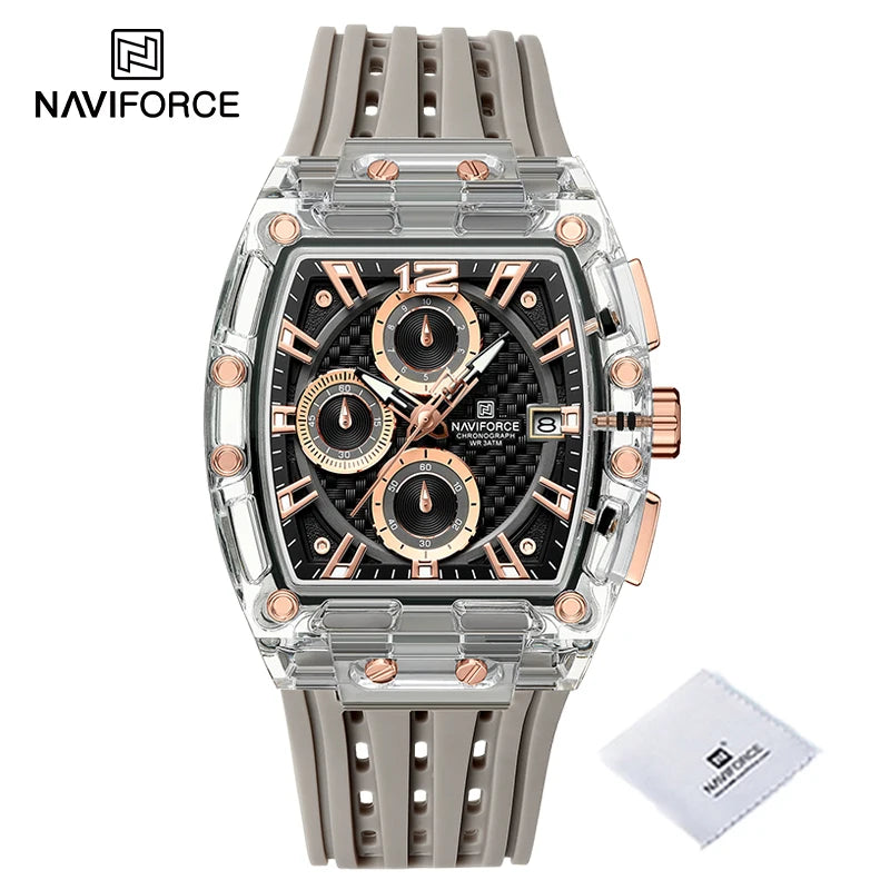 NAVIFORCE Men's Quartz Multifunction Watches Fashion Sports Chronograph 5ATM Waterproof Silicone Band Casual Man Wrist Watch