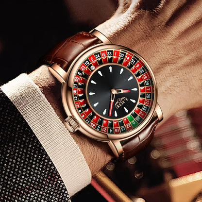 LIGE Fashion Roulette Dial Men's Watch – Brown Leather Edition