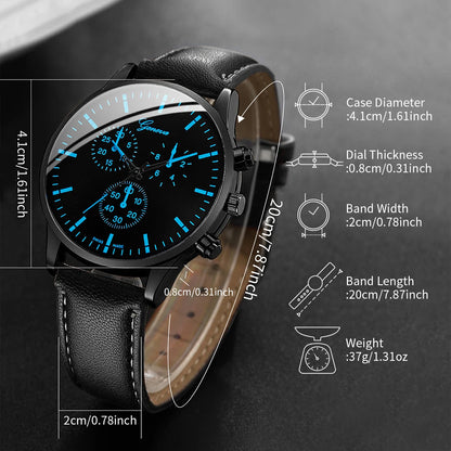 Luxorive Executive Trio  – Men’s Business Quartz Watch with Leather Strap + Necklace & Bracelet Set