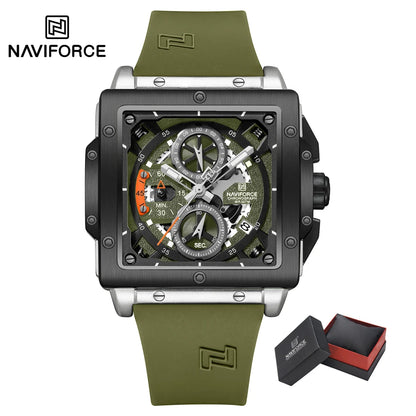 NAVIFORCE Watches for men Sports Unique Square Quartz Date Display Watch Multifunction Chronograph Waterproof Luxury WristWatch