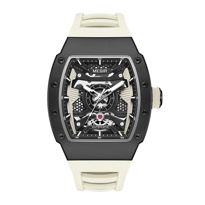 MEGIR Men's Automatic Mechanical Watch with Stainless Steel Case Sillicone Strap Fashion Waterproof Luminous Wristwatch 8604