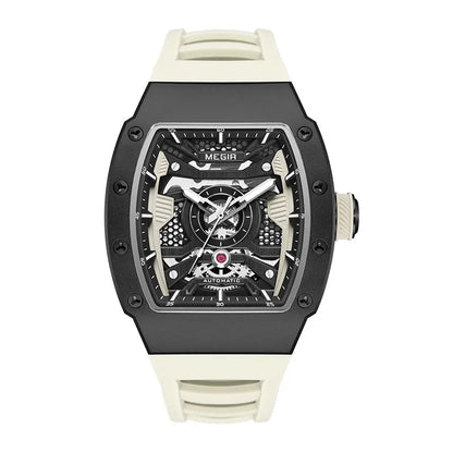 MEGIR Men's Automatic Mechanical Watch with Stainless Steel Case Sillicone Strap Fashion Waterproof Luminous Wristwatch 8604