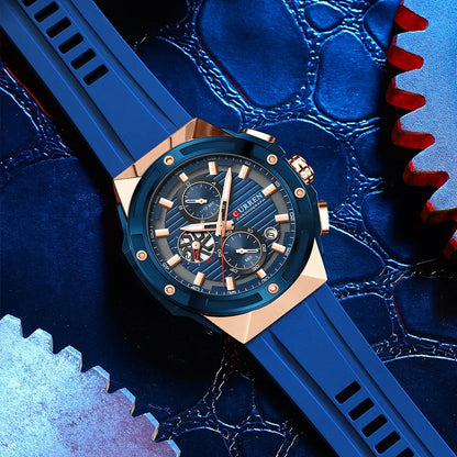 CURREN Multifunctional Sports Chronograph Quartz Watch – Silicone Strap with Luminous Hands