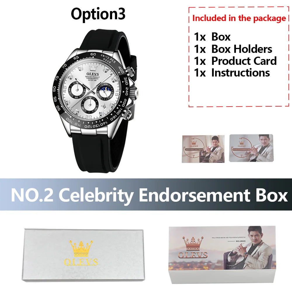 OLEVS Luxury Men's Watches Waterproof Original Quartz Man Watch Moon Phase Watch for Men Chronograph Wrist Watch Luminous Clock