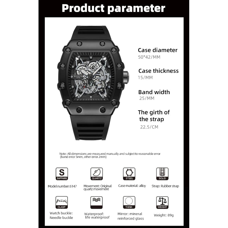 Men's Watch Fashion Automatic Movement Barrel Luminous Waterproof Clock Sports Male's Silicone Strap Quartz Wristwatch New
