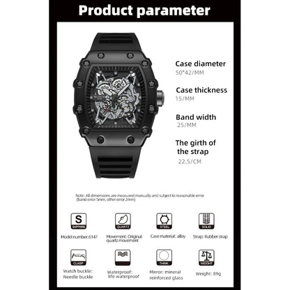 Men's Watch Fashion Automatic Movement Barrel Luminous Waterproof Clock Sports Male's Silicone Strap Quartz Wristwatch New