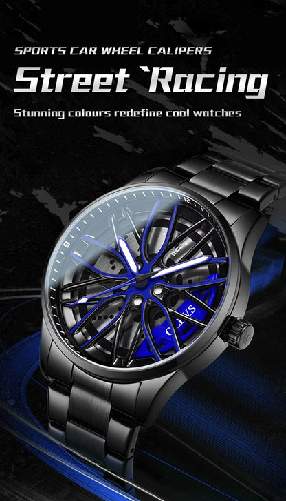 OLEVS Fashion 360° Rotary Dial Quartz Watch for Men Sport Car Rim Wheel Hub Waterproof Luminous Stainless Steel Men's Wristwatch